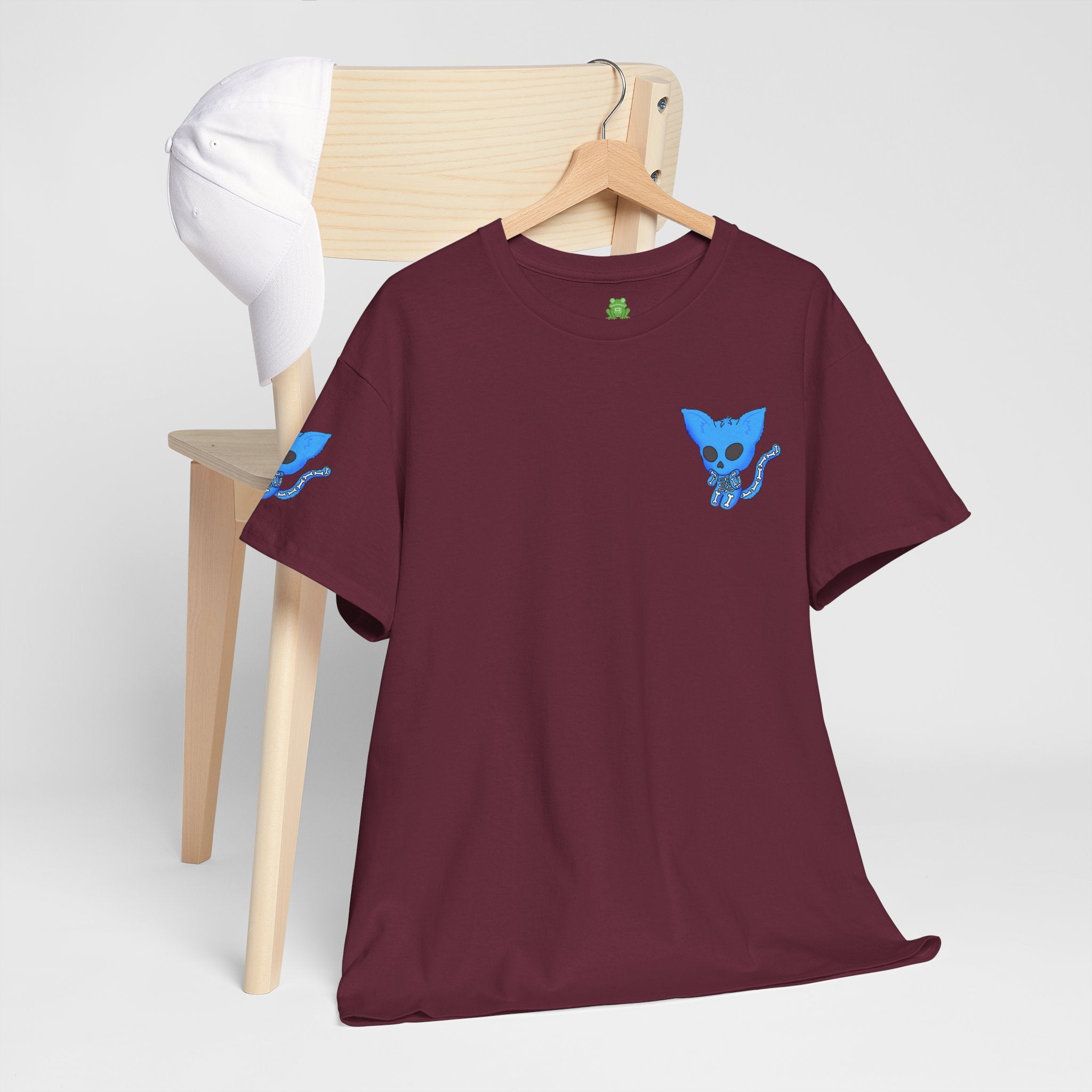 Blue Skeleton Cat Graphic Tee - Cute Creepy Kitty Shirt - 100% Cotton