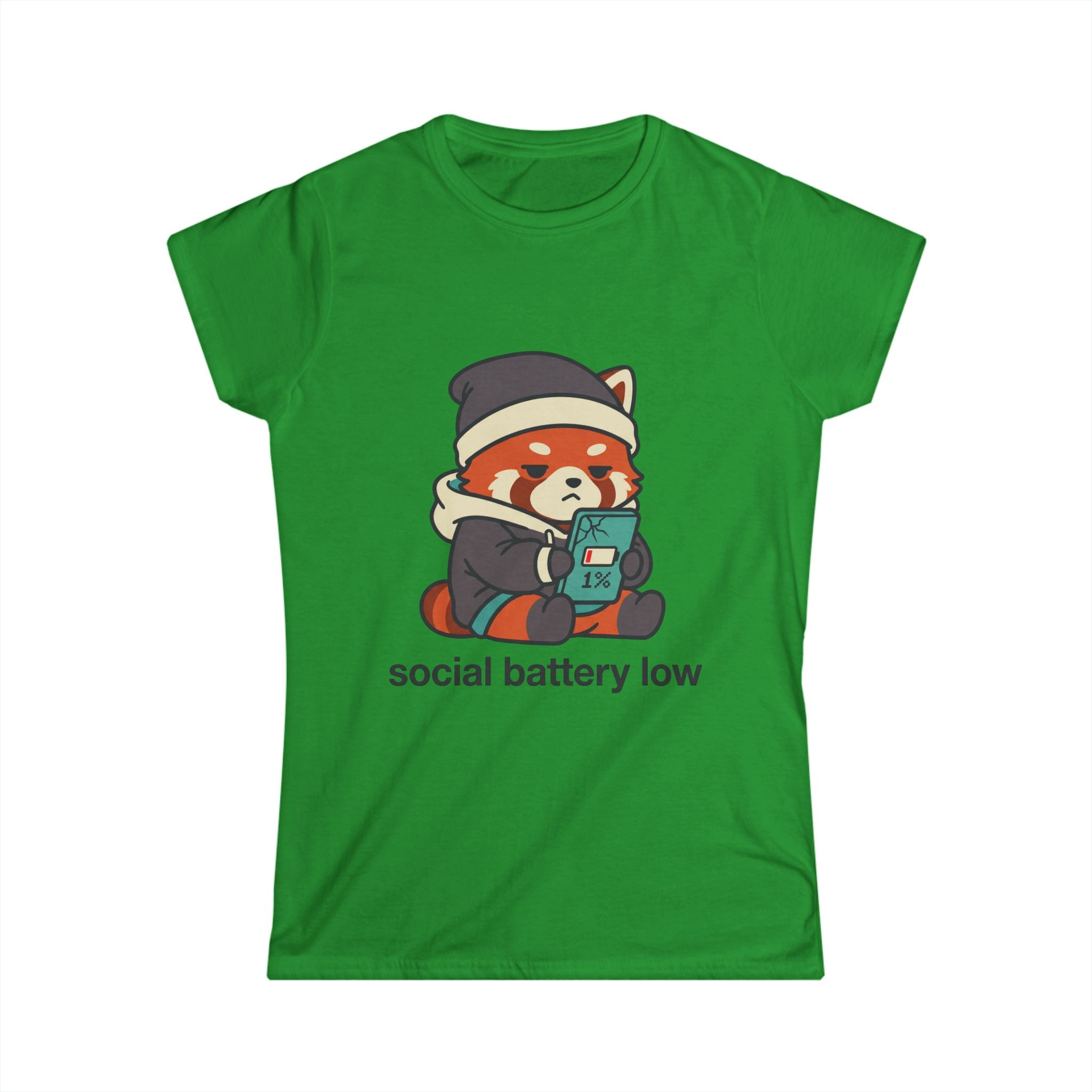 Social Battery Low Tee - Cute Red Panda Graphic Women's Casual T-Shirt - 100% Cotton - Various Colours