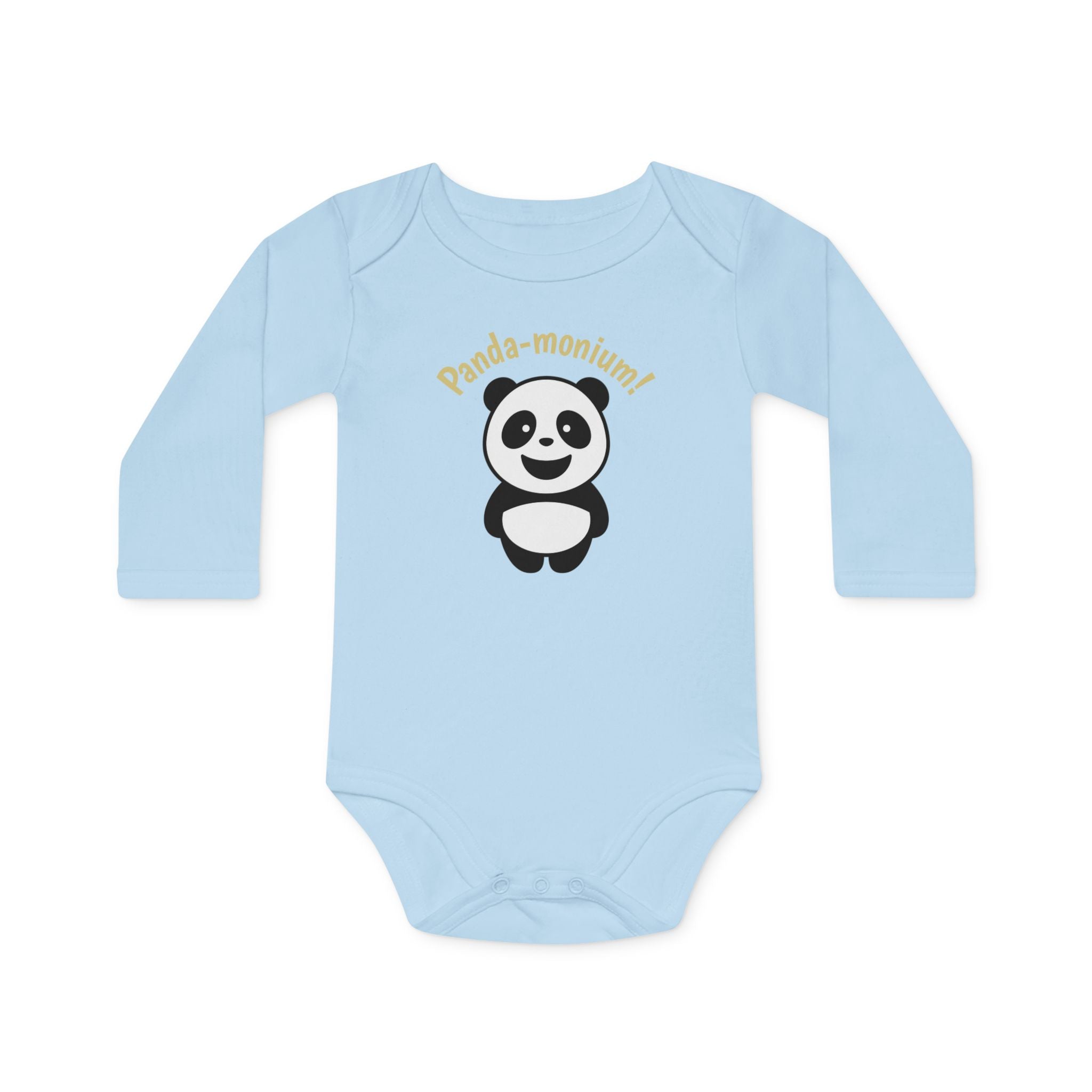 Panda-monium Baby Bodysuit - Cute Panda Long-Sleeve Organic Onesie - 100% certified organic cotton