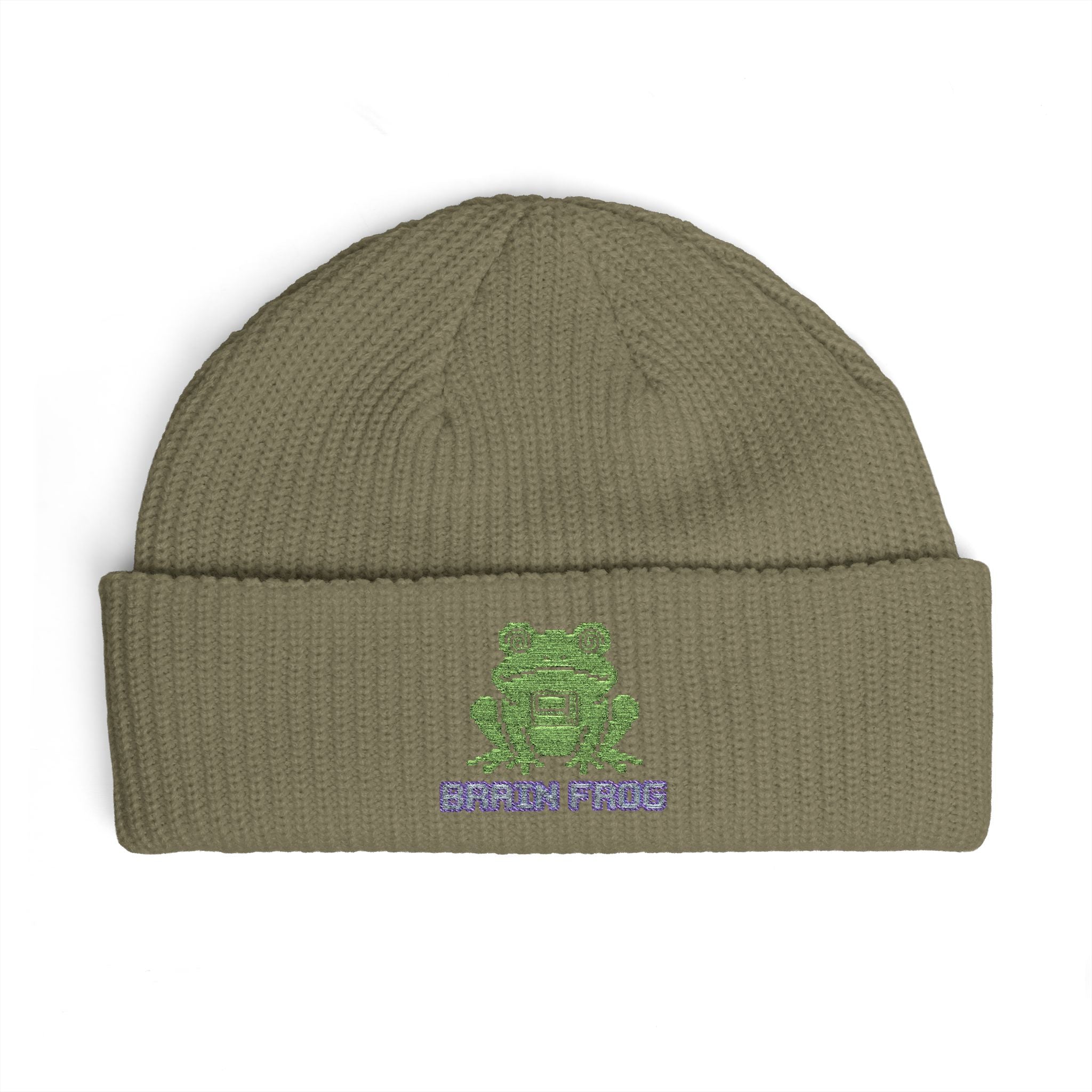 Embroidered 'Brain Frog' Cuff Beanie Hat