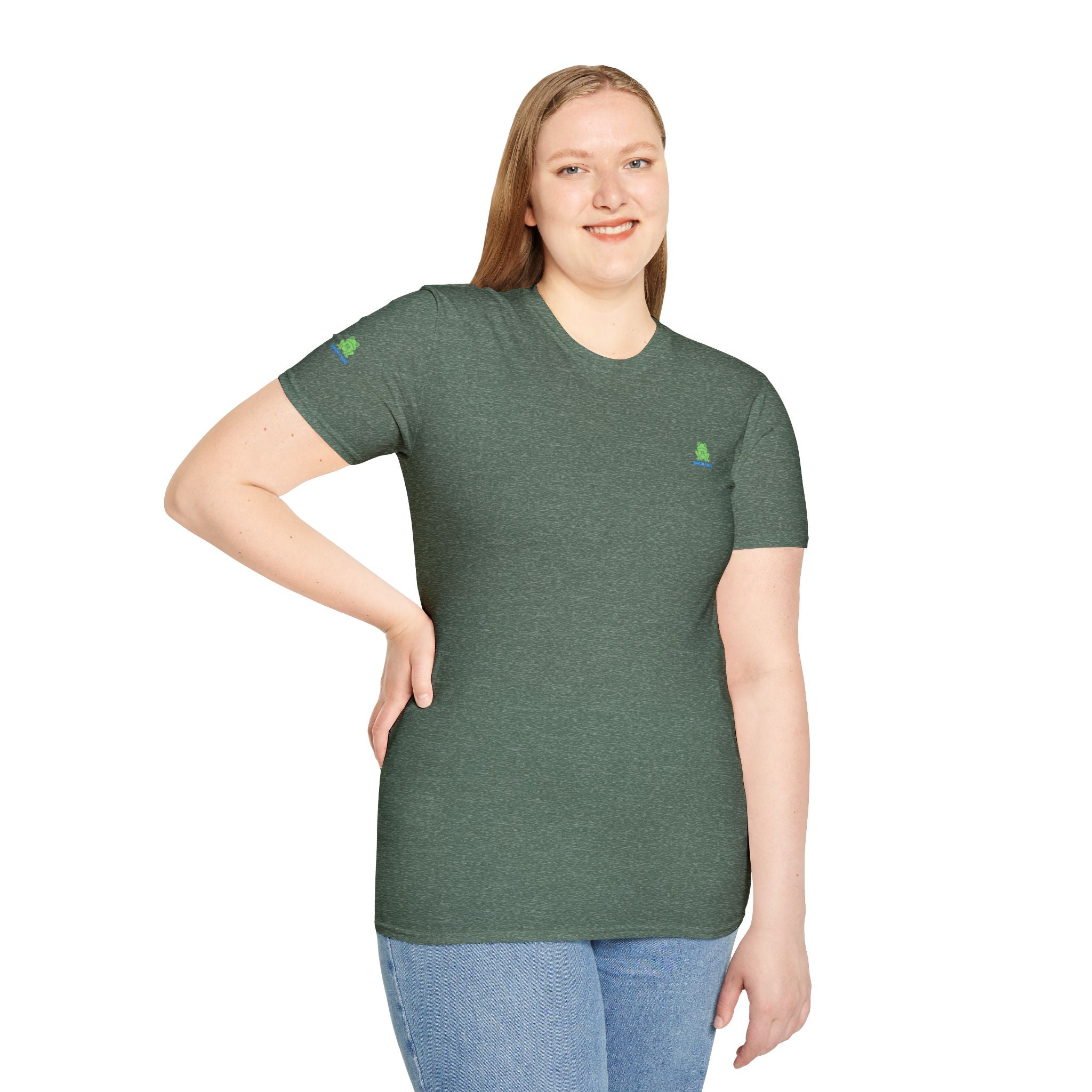 Brain Frog Design Signature T-Shirt - Small Green Brain Frog Logo Tee (Front Chest & Sleeve) - 100% Cotton