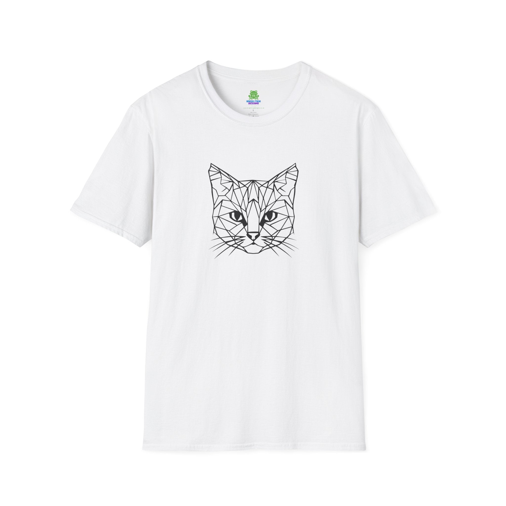 Geometric Cat T-Shirt - Minimal Line Art Cat Face Tee - 100% Cotton