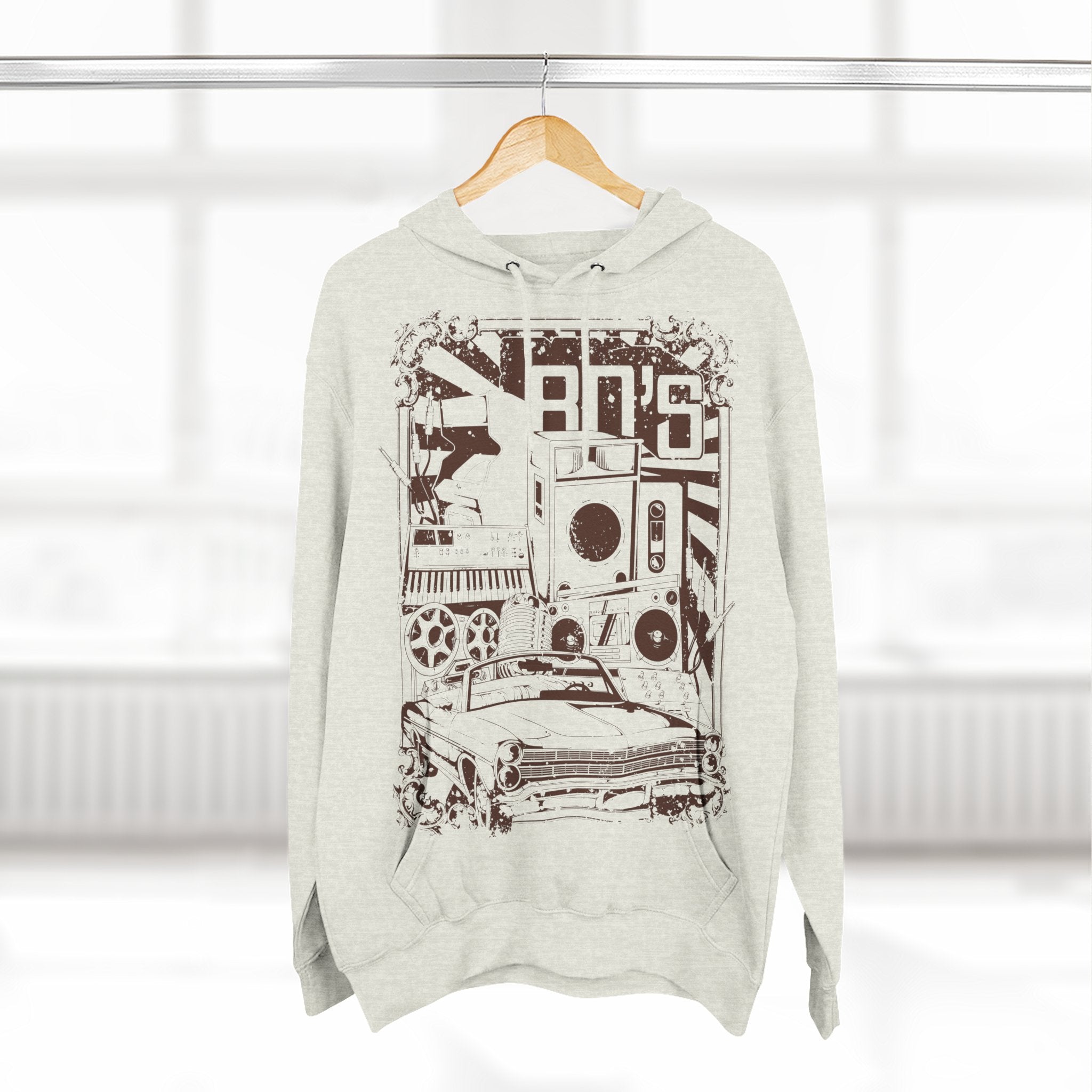 Vintage Car & Stereo Graphic Hoodie - Retro Automotive Streetwear - 100% Cotton / Cotton Blend