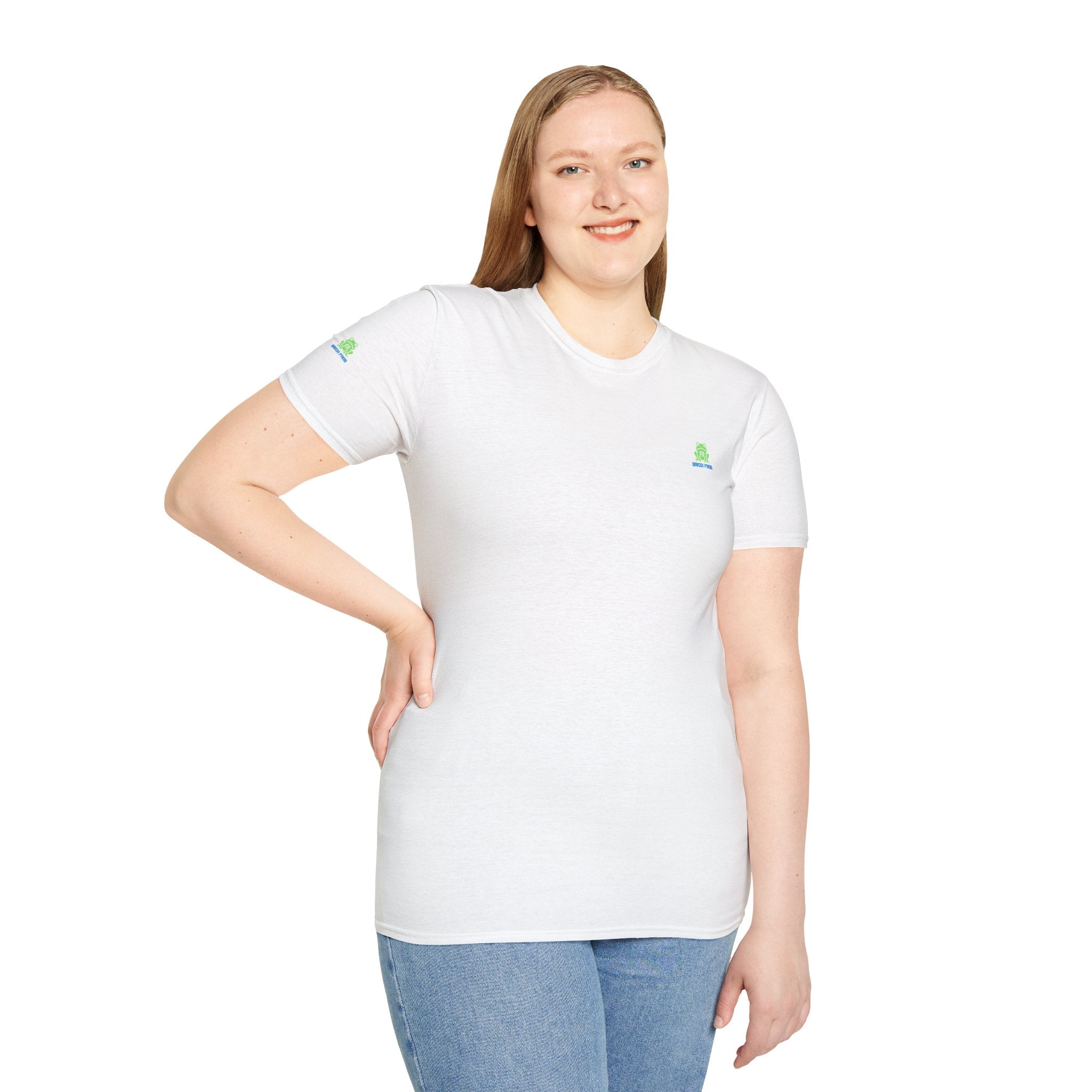 Brain Frog Design Signature T-Shirt - Small Green Brain Frog Logo Tee (Front Chest & Sleeve) - 100% Cotton / Cotton Blend