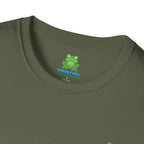 Brain Frog Design Signature T-Shirt - Small Green Brain Frog Logo Tee (Front Chest & Sleeve) - 100% Cotton / Cotton Blend