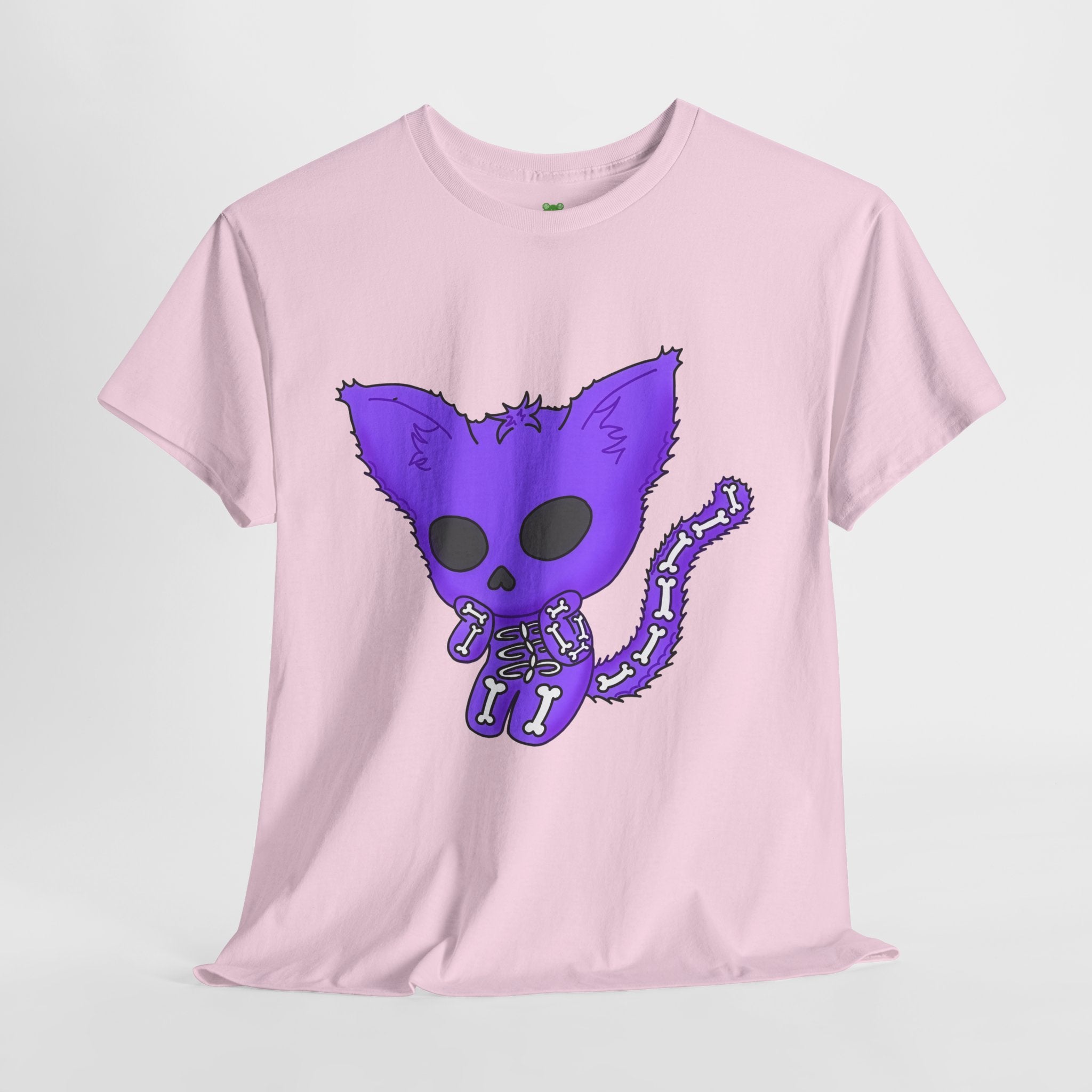 Purple Skeleton Cat Graphic Tee - Cute Creepy Kitty Shirt - 100% Cotton