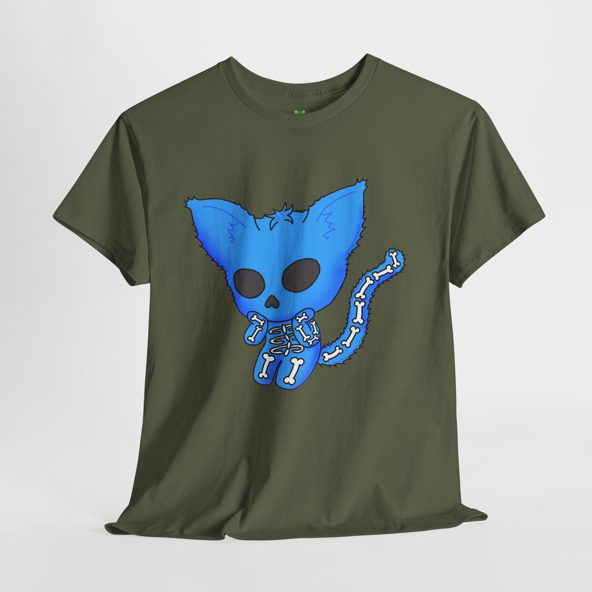 Blue Skeleton Cat Graphic Tee - Cute Creepy Kitty Shirt - 100% Cotton
