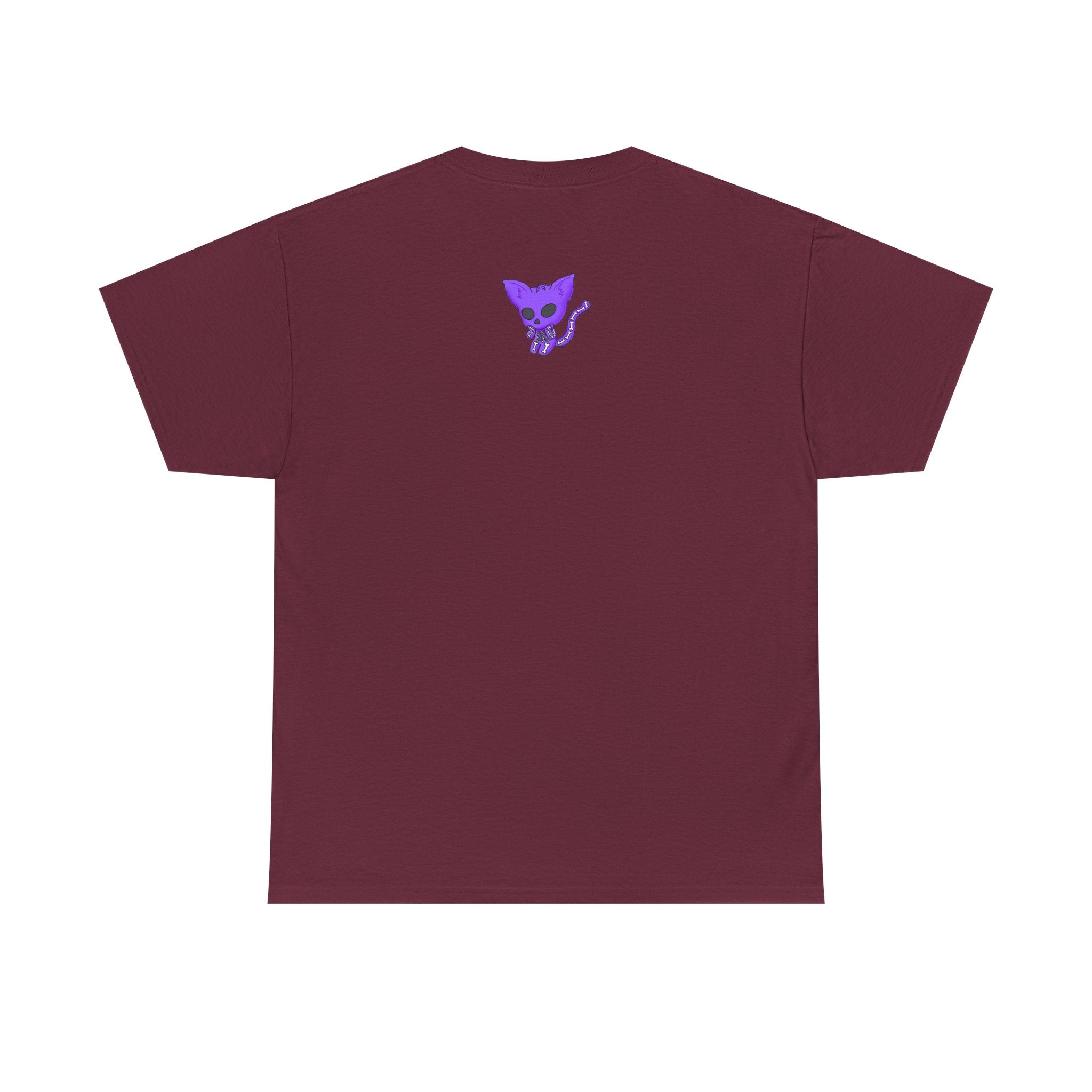 Purple Skeleton Cat Graphic Tee - Cute Creepy Kitty Shirt - 100% Cotton