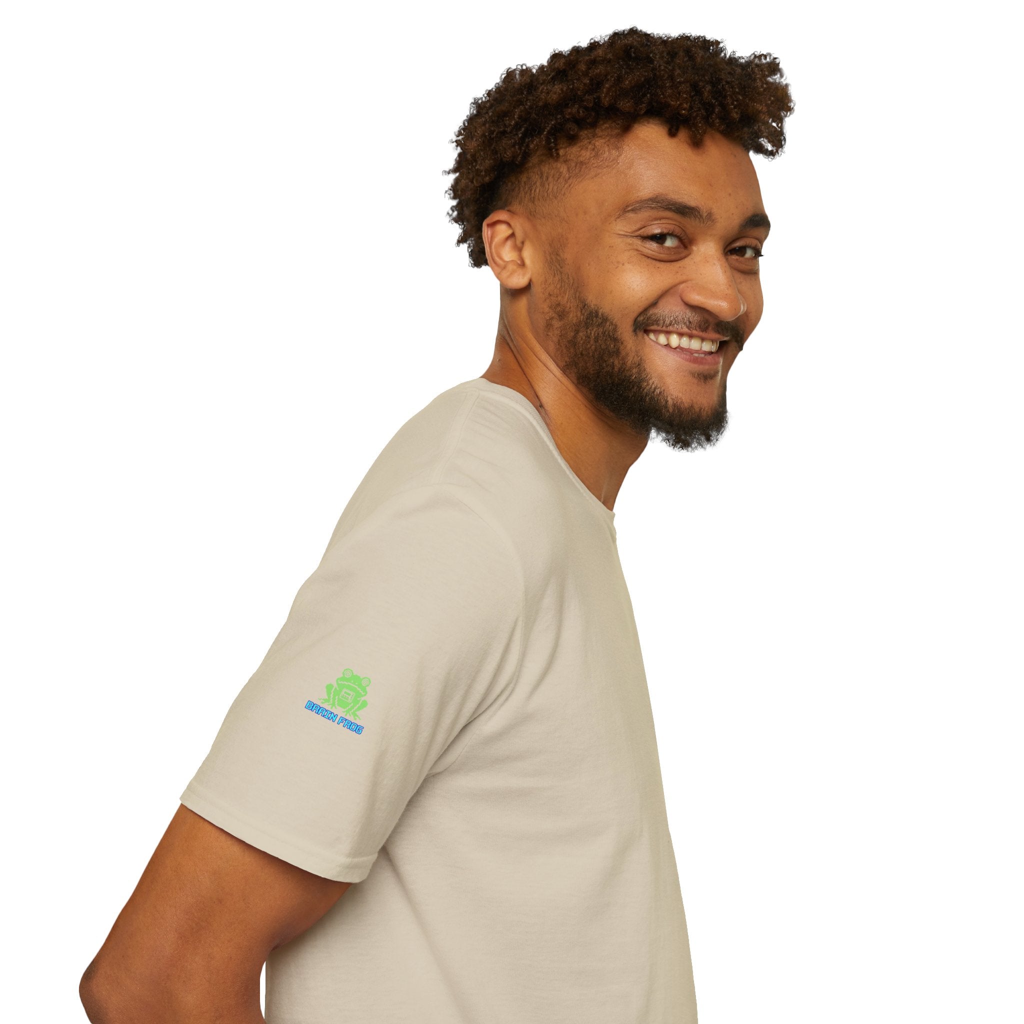 Brain Frog Design Signature T-Shirt - Small Green Brain Frog Logo Tee (Front Chest & Sleeve) - 100% Cotton