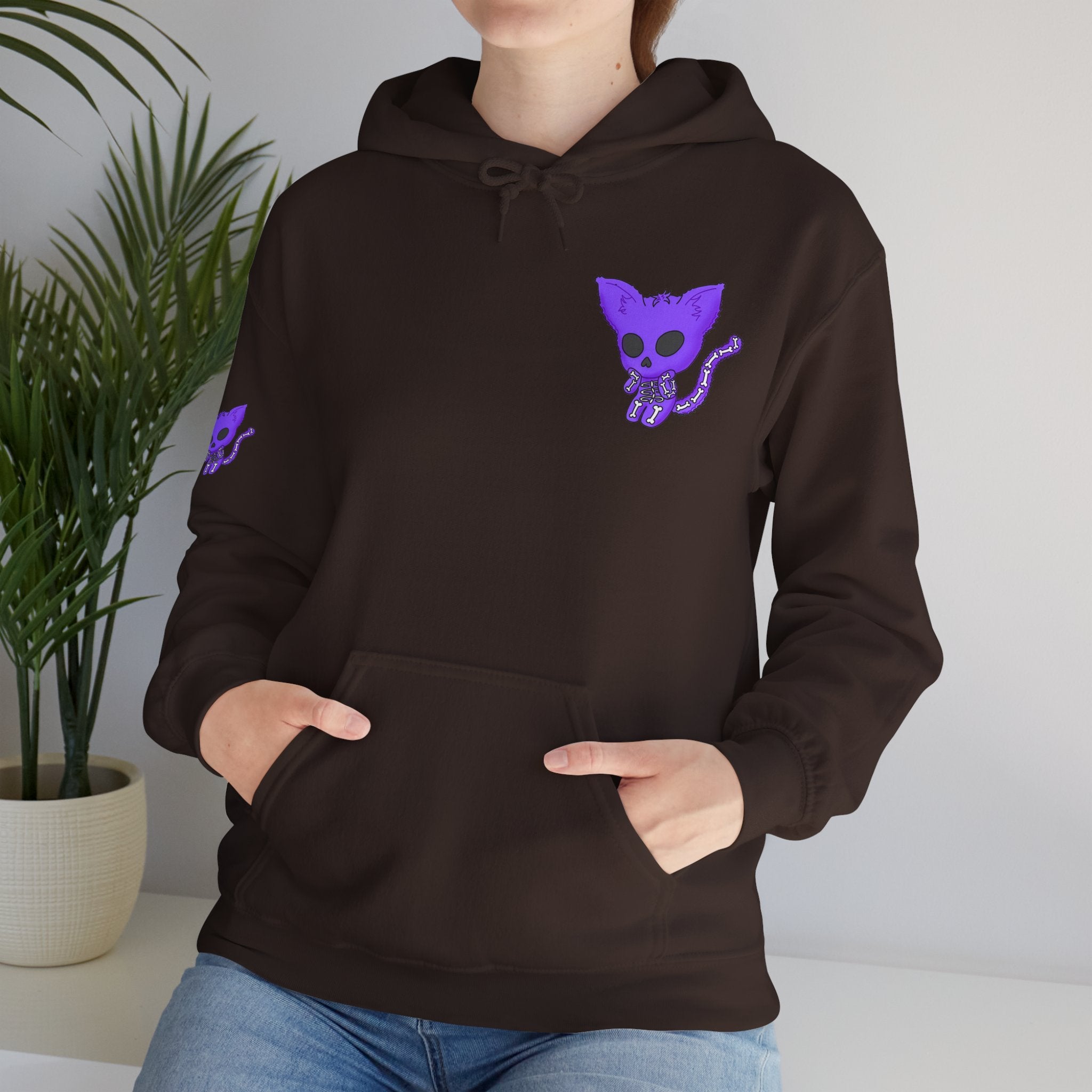 Purple Skeleton Cat Hoodie – Cute Spooky Graphic Sweatshirt - Unique Brand Design