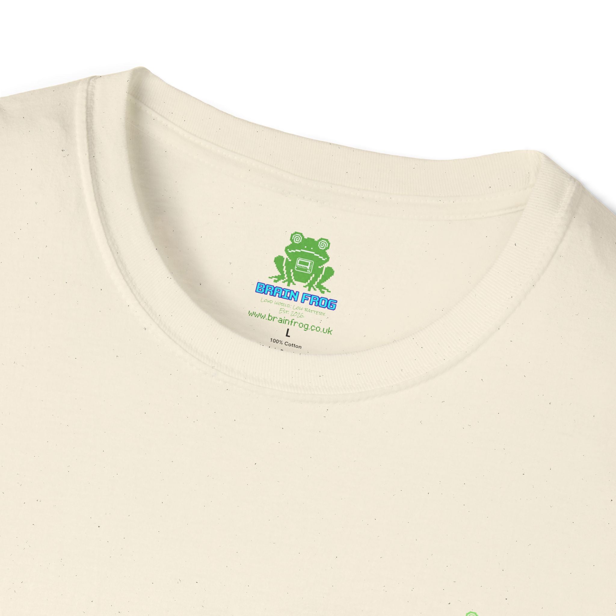 Brain Frog Design Signature T-Shirt - Small Green Brain Frog Logo Tee (Front Chest & Sleeve) - 100% Cotton