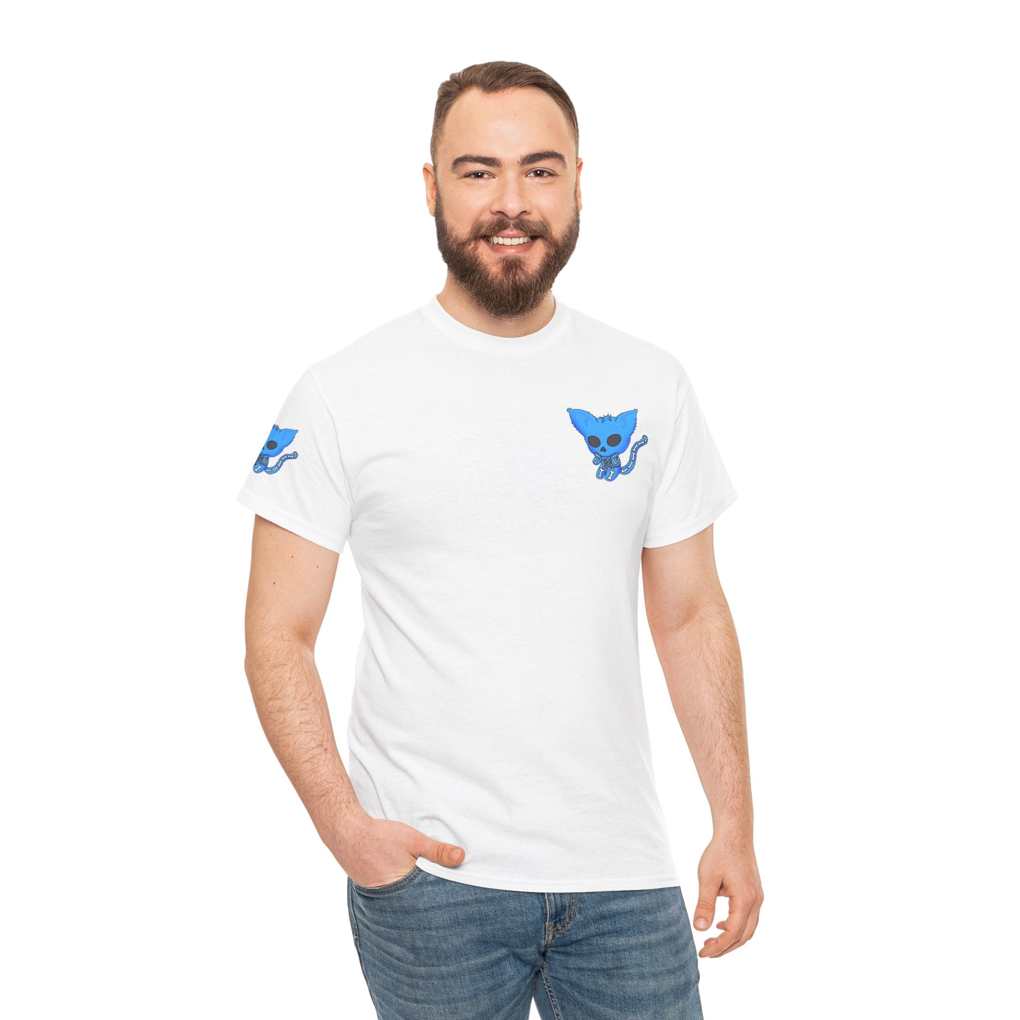 Blue Skeleton Cat Graphic Tee - Cute Creepy Kitty Shirt - 100% Cotton