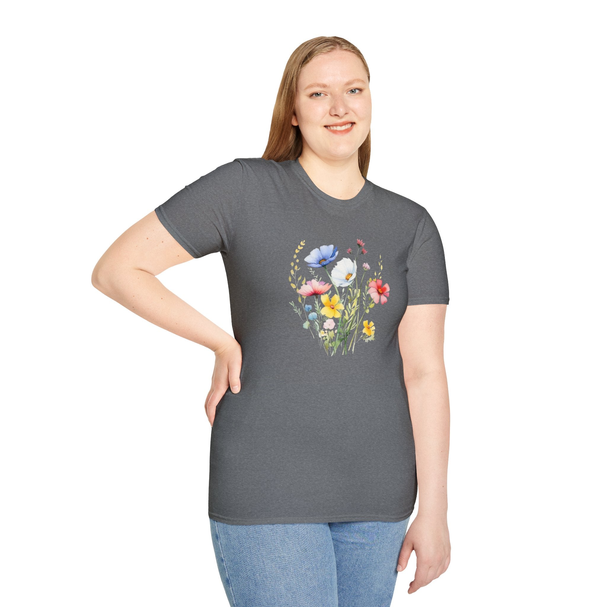 Floral Wildflower Bouquet T-Shirt - Pastel Garden Graphic Tee - 100% Cotton