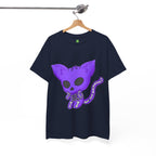 Purple Skeleton Cat Graphic Tee - Cute Creepy Kitty Shirt - 100% Cotton