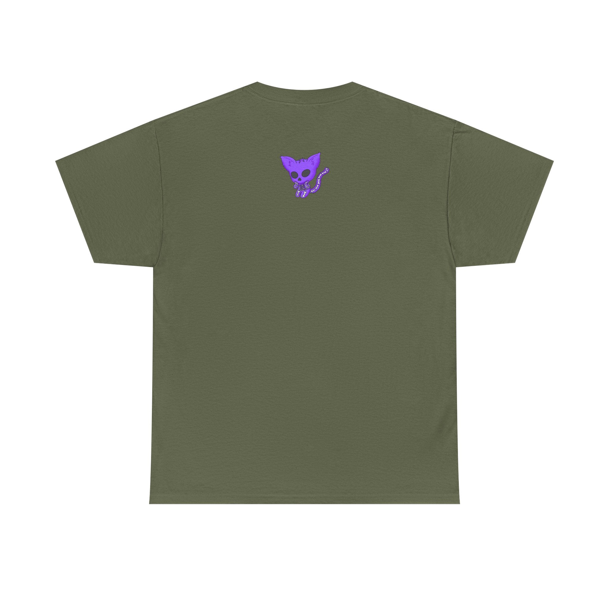 Purple Skeleton Cat Graphic Tee - Cute Creepy Kitty Shirt - 100% Cotton