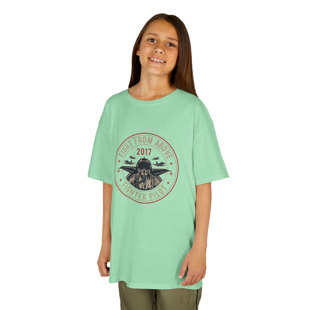 Kids T-Shirt - 'Flight From Above 2017 Fighter Pilot' Vintage Airplane Design - 100% Cotton / Cotton Blend