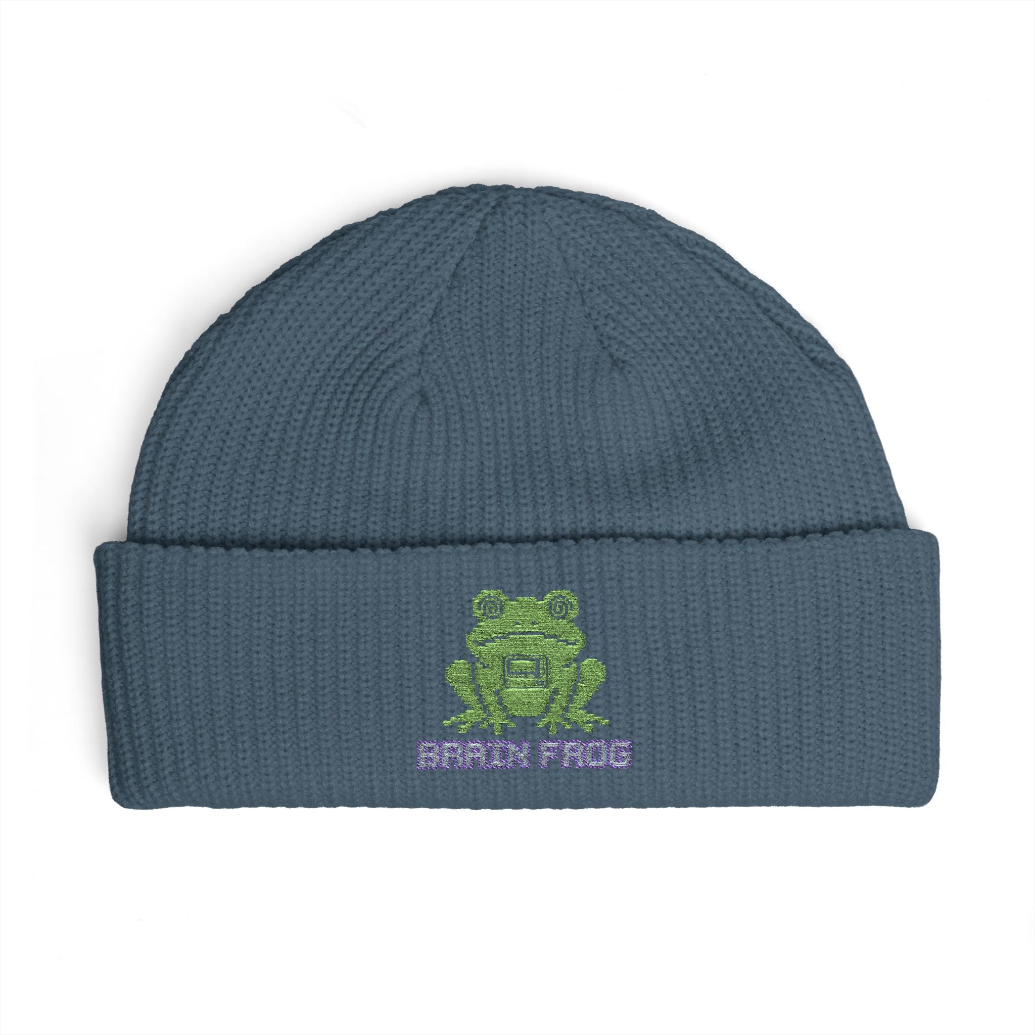 Embroidered 'Brain Frog' Cuff Beanie Hat