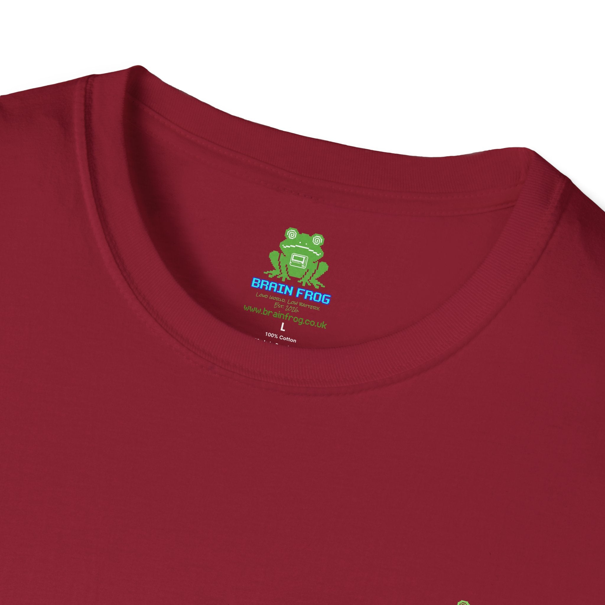 Brain Frog Design Signature T-Shirt - Small Green Brain Frog Logo Tee (Front Chest & Sleeve) - 100% Cotton
