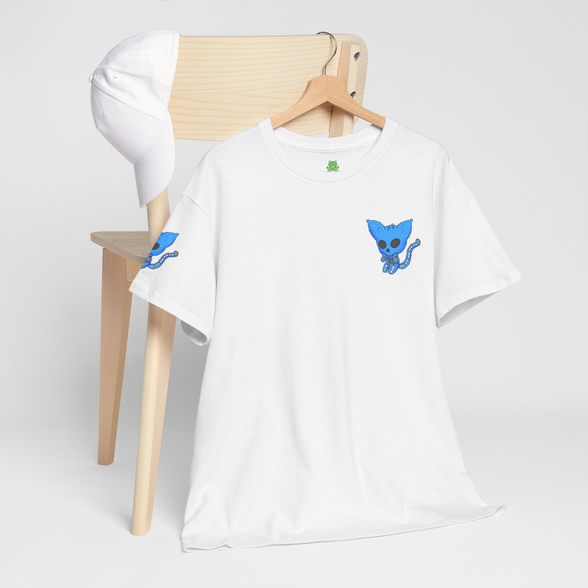 Blue Skeleton Cat Graphic Tee - Cute Creepy Kitty Shirt - 100% Cotton