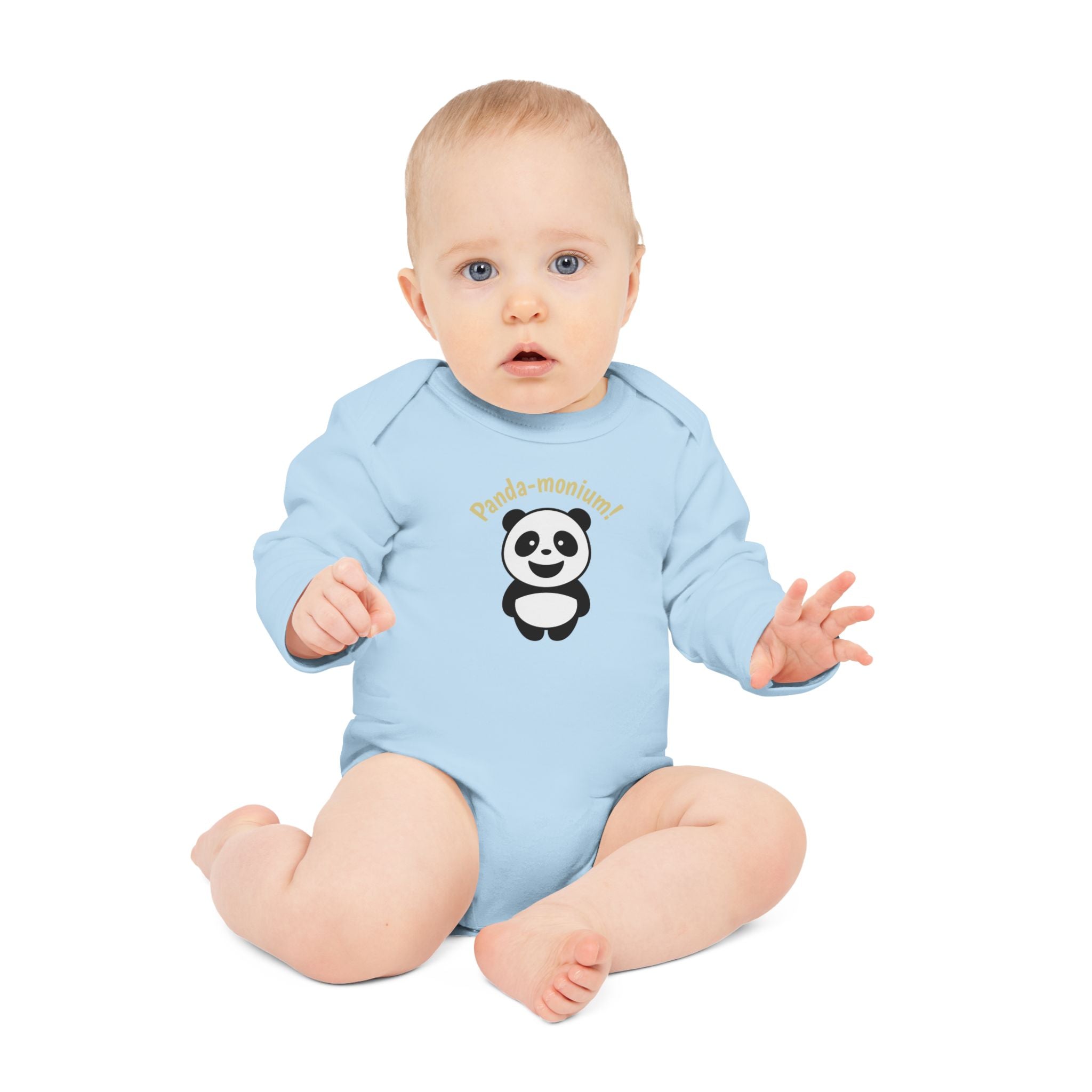 Panda-monium Baby Bodysuit - Cute Panda Long-Sleeve Organic Onesie - 100% certified organic cotton