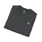 Brain Frog Design Signature T-Shirt - Small Green Brain Frog Logo Tee (Front Chest & Sleeve) - 100% Cotton / Cotton Blend