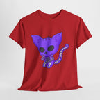 Purple Skeleton Cat Graphic Tee - Cute Creepy Kitty Shirt - 100% Cotton
