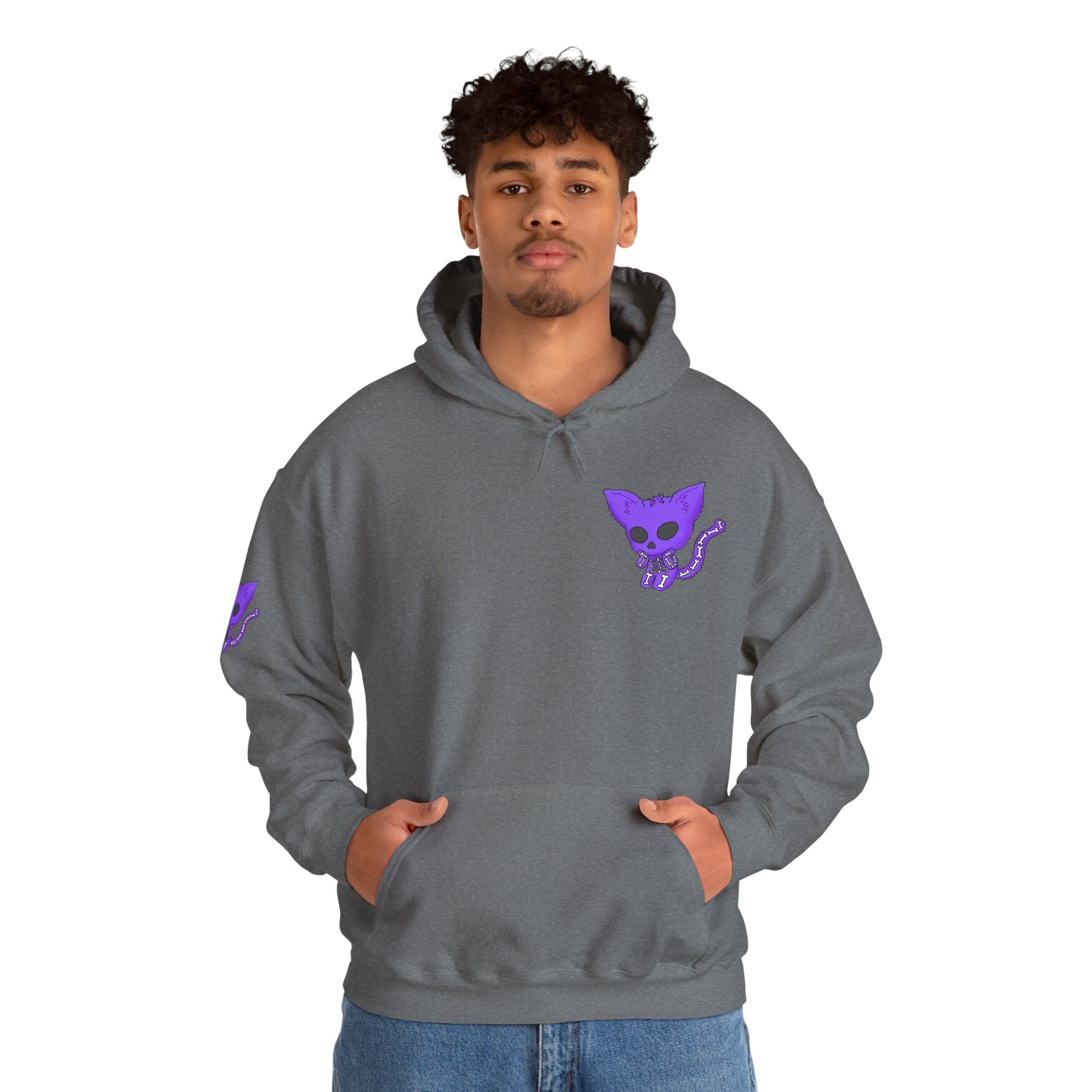 Purple Skeleton Cat Hoodie – Cute Spooky Graphic Sweatshirt - Unique Brand Design