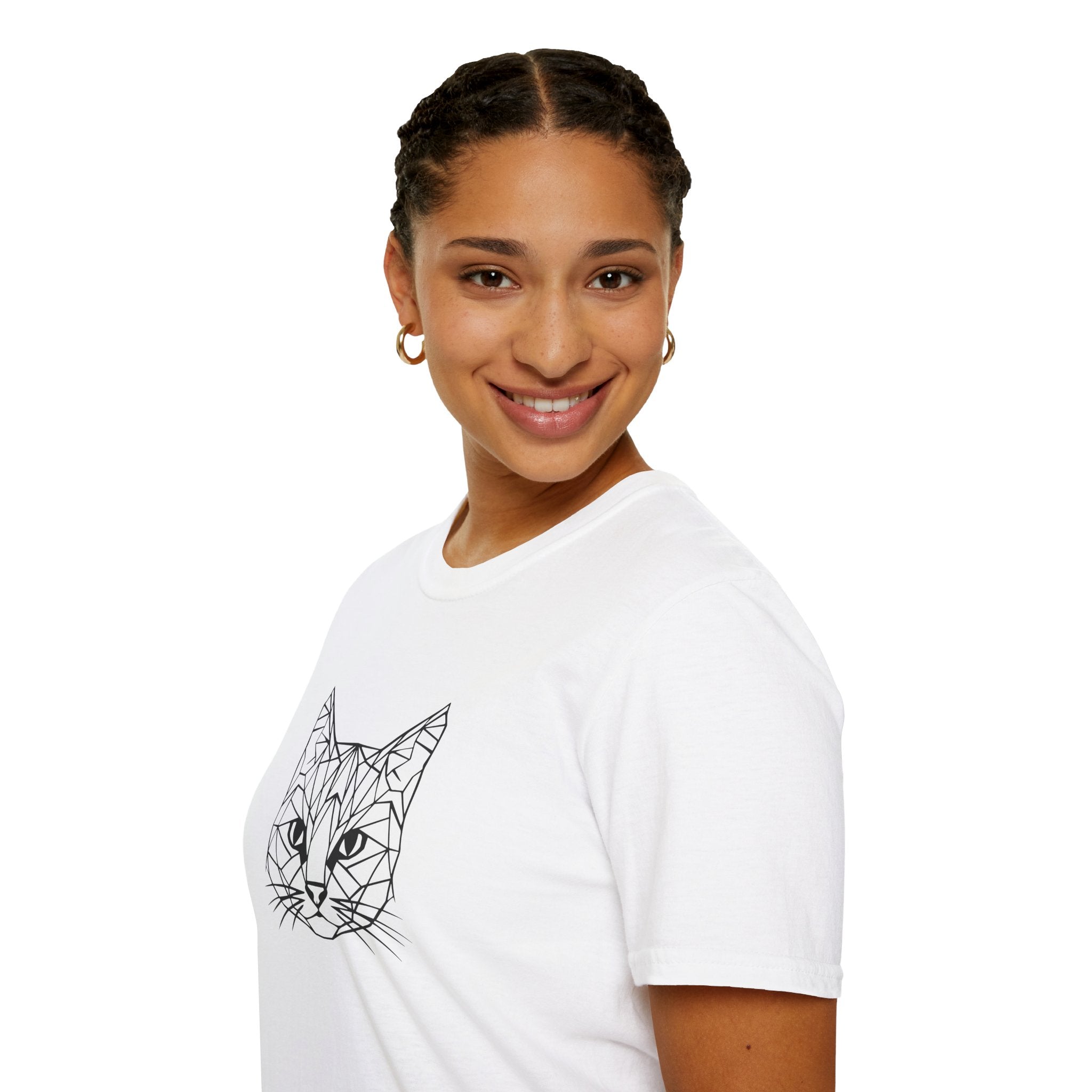Geometric Cat T-Shirt - Minimal Line Art Cat Face Tee - 100% Cotton