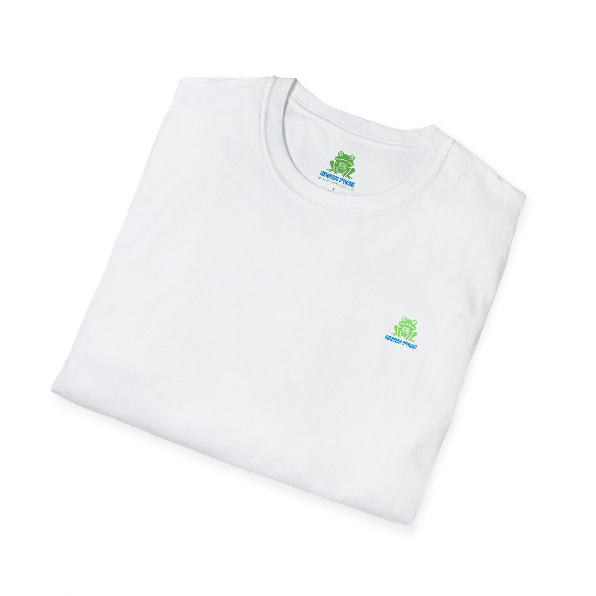 Brain Frog Design Signature T-Shirt - Small Green Brain Frog Logo Tee (Front Chest & Sleeve) - 100% Cotton