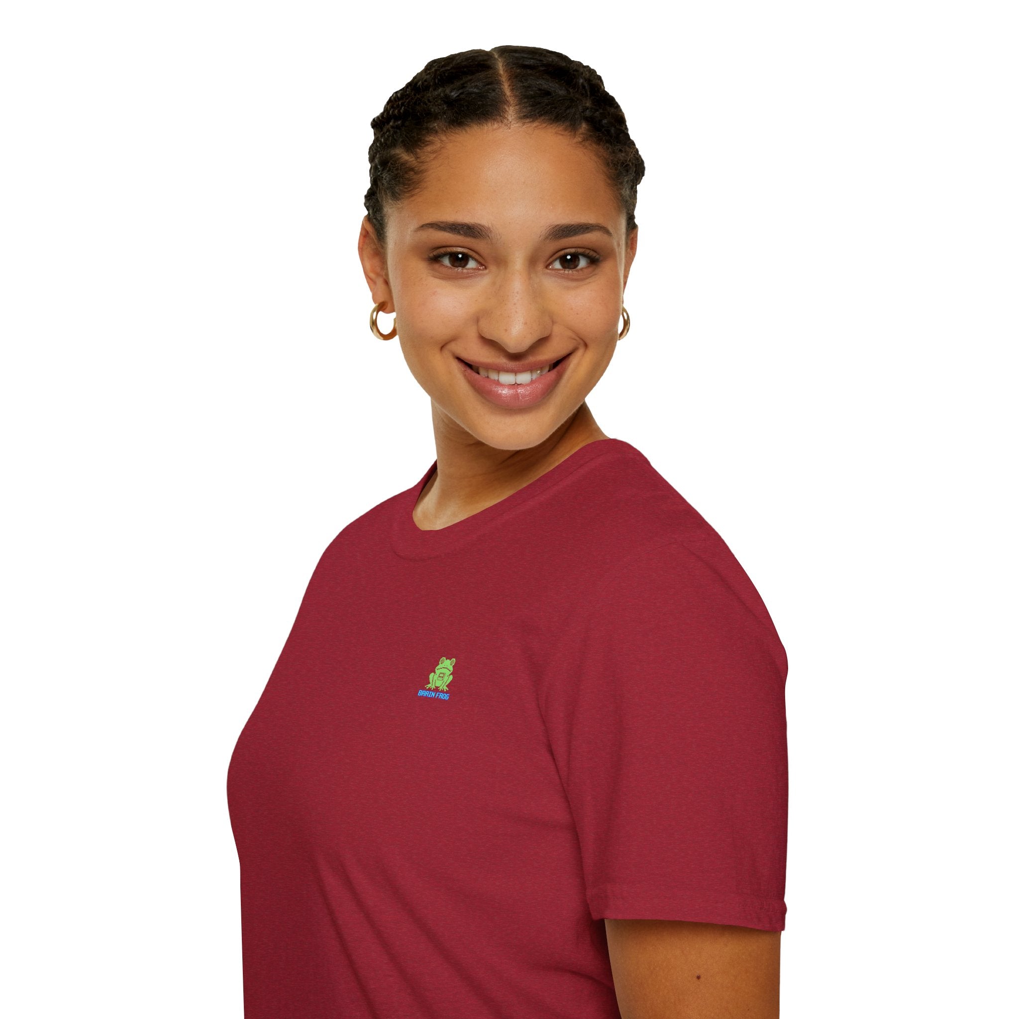 Brain Frog Design Signature T-Shirt - Small Green Brain Frog Logo Tee (Front Chest & Sleeve) - 100% Cotton / Cotton Blend