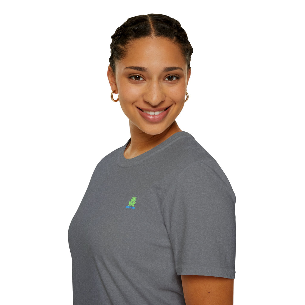 Brain Frog Design Signature T-Shirt - Small Green Brain Frog Logo Tee (Front Chest & Sleeve) - 100% Cotton