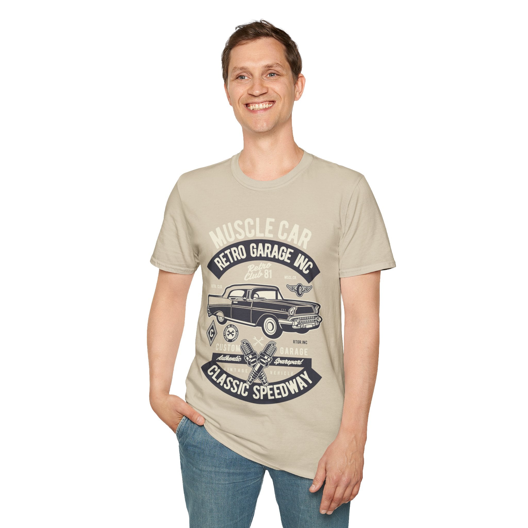 Retro Garage Muscle Car T-Shirt - Classic Speedway Vintage Auto Tee -100% Cotton