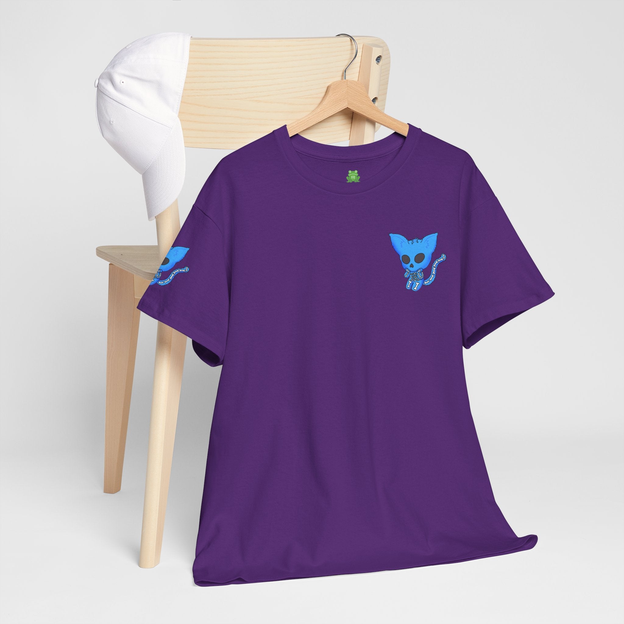 Blue Skeleton Cat Graphic Tee - Cute Creepy Kitty Shirt - 100% Cotton