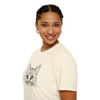 Geometric Cat T-Shirt - Minimal Line Art Cat Face Tee - 100% Cotton