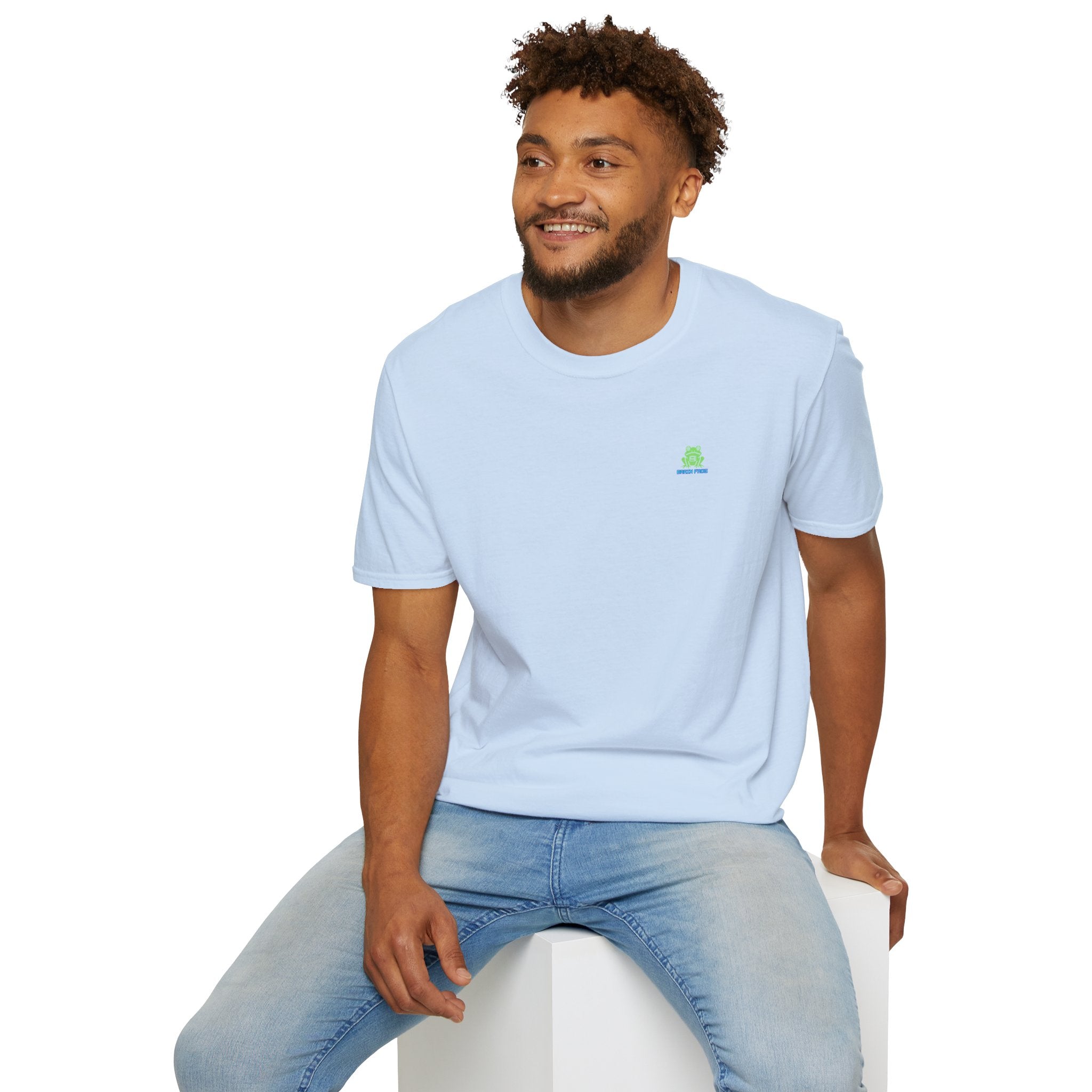 Brain Frog Design Signature T-Shirt - Small Green Brain Frog Logo Tee (Front Chest & Sleeve) - 100% Cotton / Cotton Blend