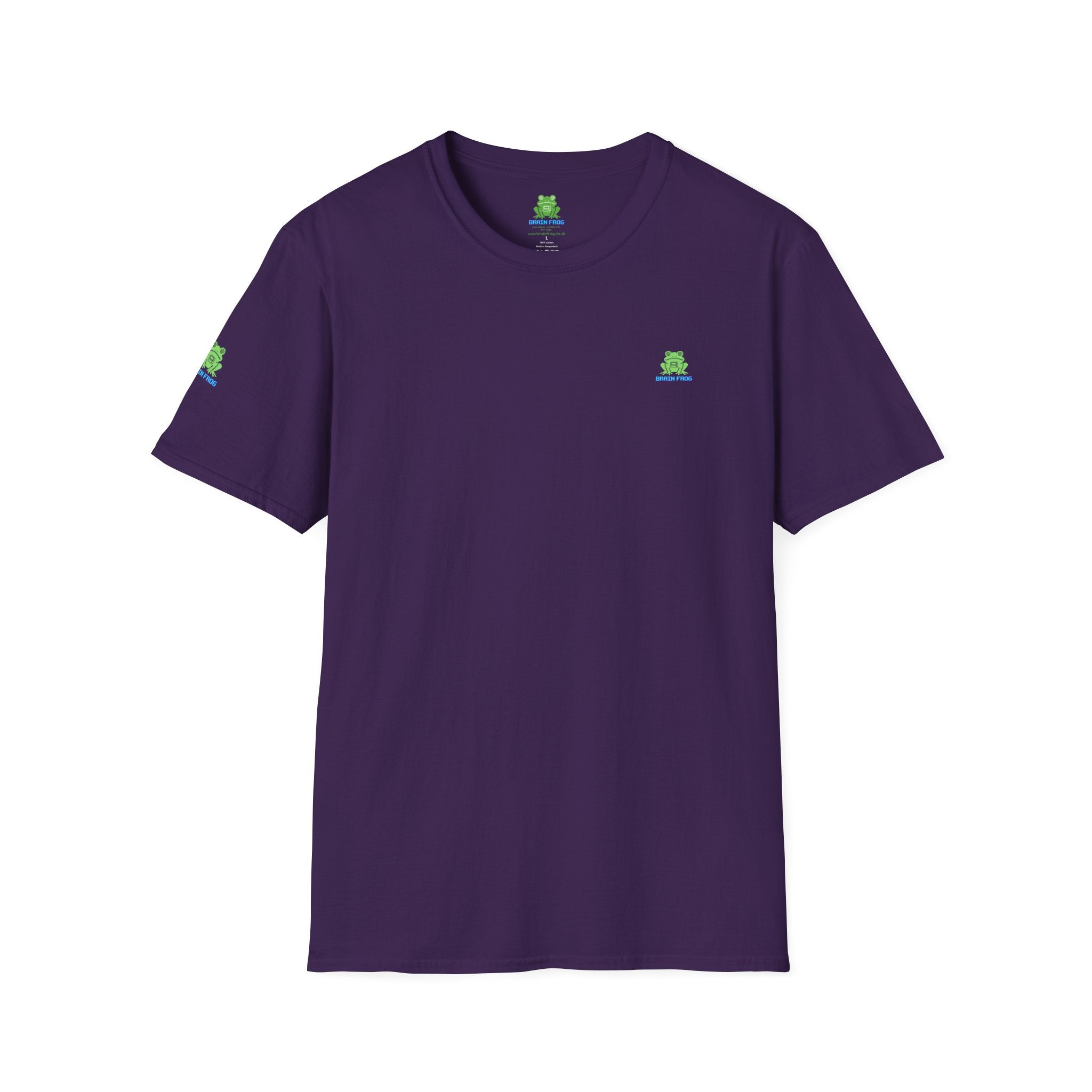 Brain Frog Design Signature T-Shirt - Small Green Brain Frog Logo Tee (Front Chest & Sleeve) - 100% Cotton