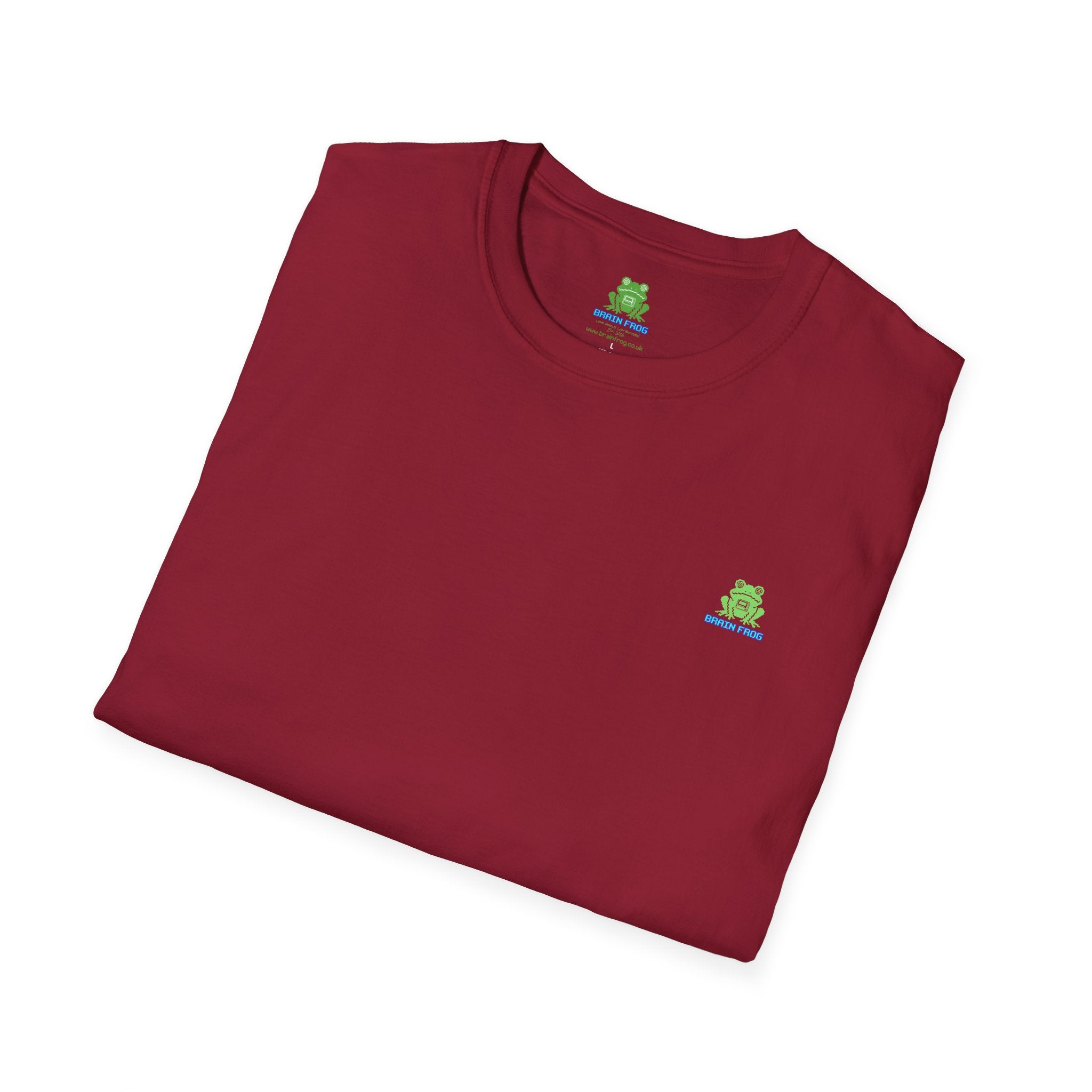 Brain Frog Design Signature T-Shirt - Small Green Brain Frog Logo Tee (Front Chest & Sleeve) - 100% Cotton