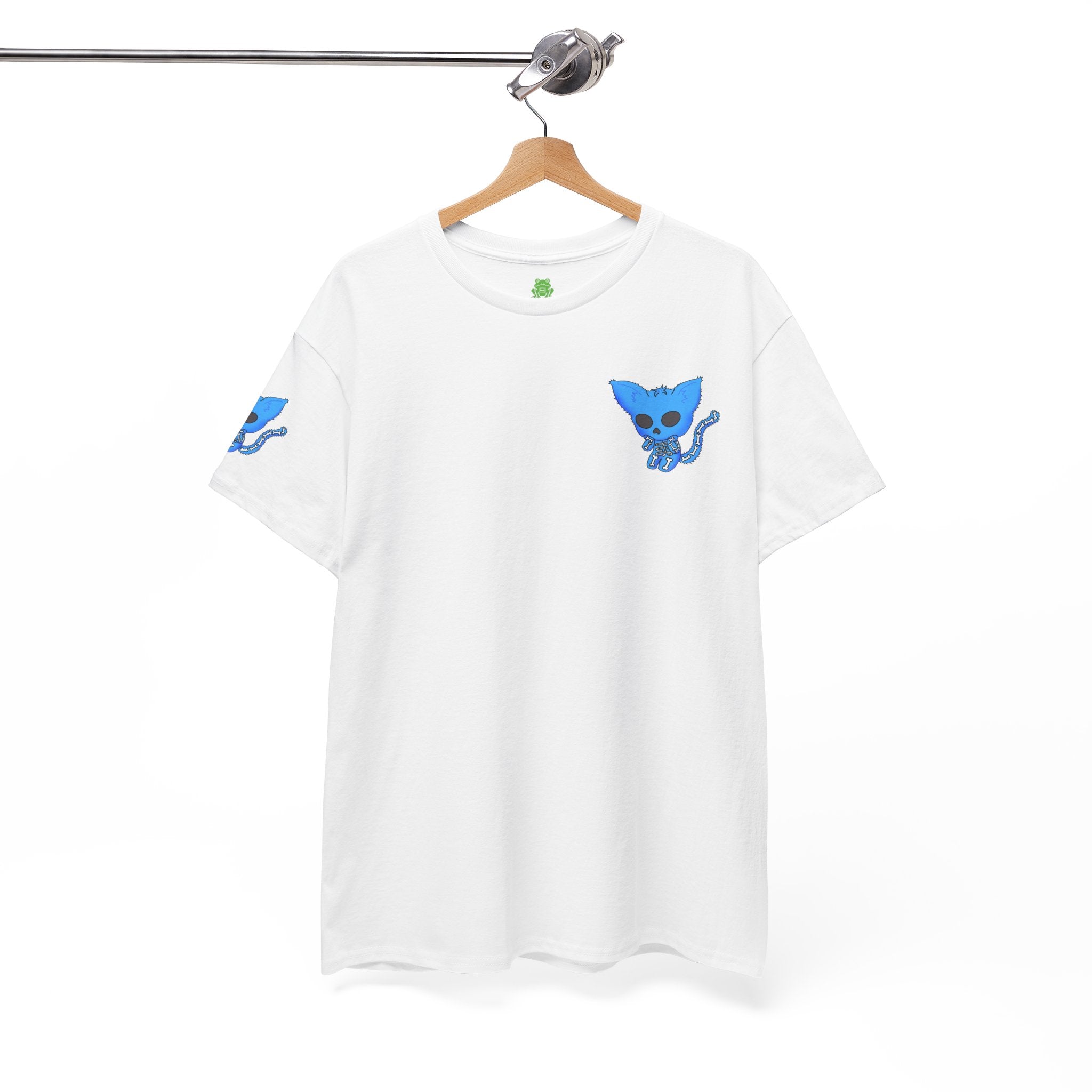 Blue Skeleton Cat Graphic Tee - Cute Creepy Kitty Shirt - 100% Cotton
