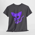 Purple Skeleton Cat Graphic Tee - Cute Creepy Kitty Shirt - 100% Cotton