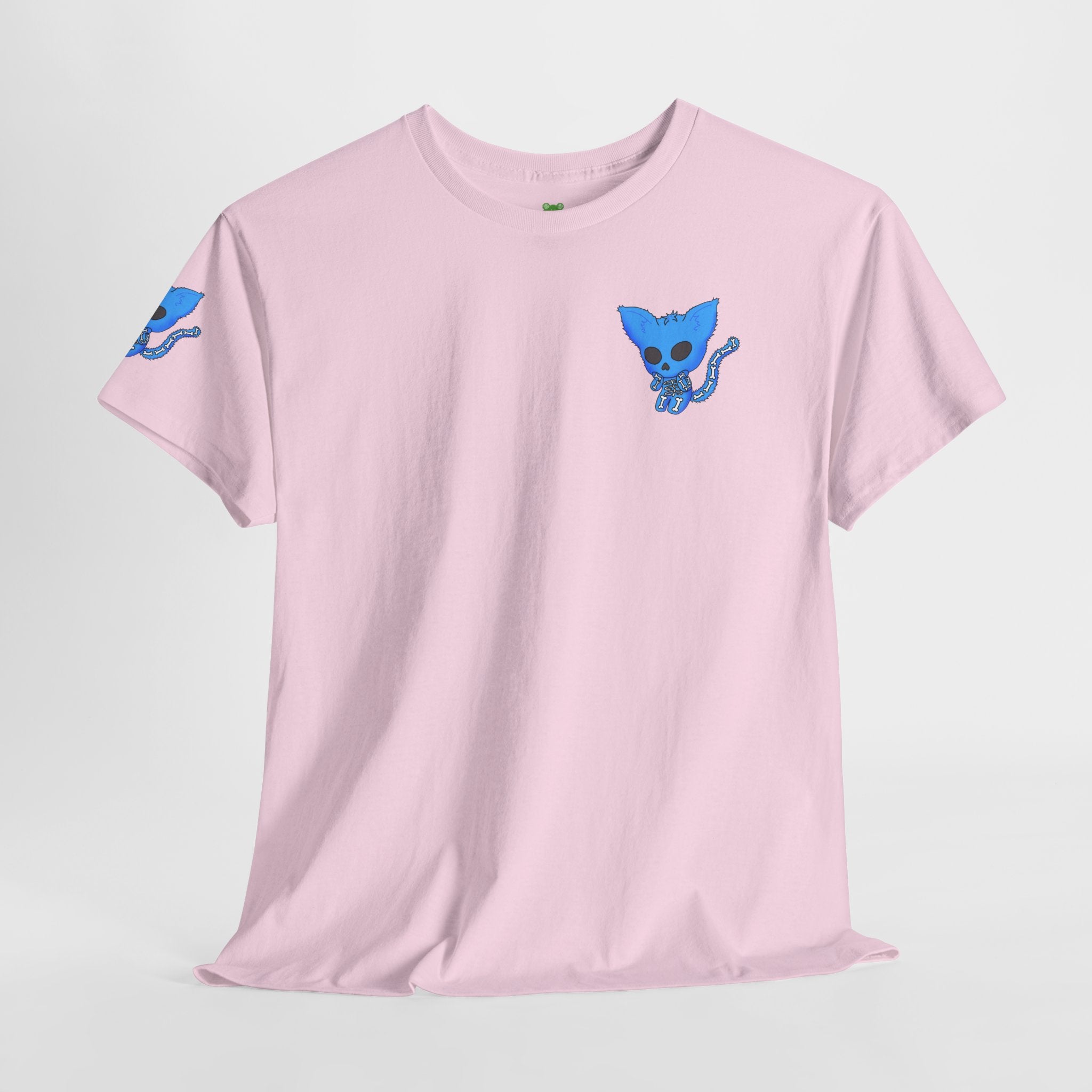 Blue Skeleton Cat Graphic Tee - Cute Creepy Kitty Shirt - 100% Cotton